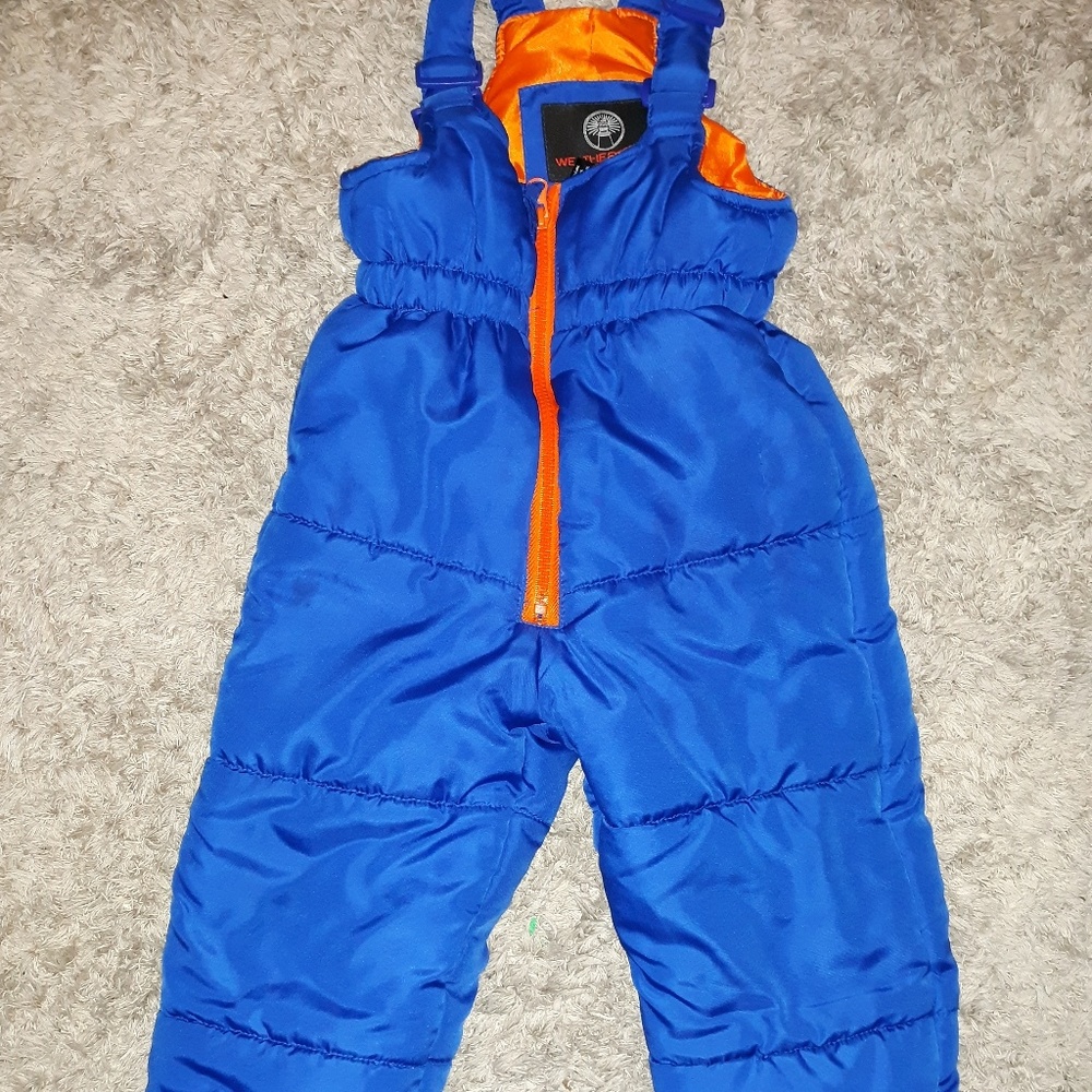24 month snow suit pants suspenders blue and orang
